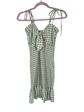 Mable the Label Green White Plaid Smocked Mini Dress Women M Summer Girly Ruffle